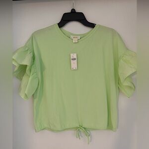 Maeve Anthropologie Tie Front Flitter Sleeve Top NWT